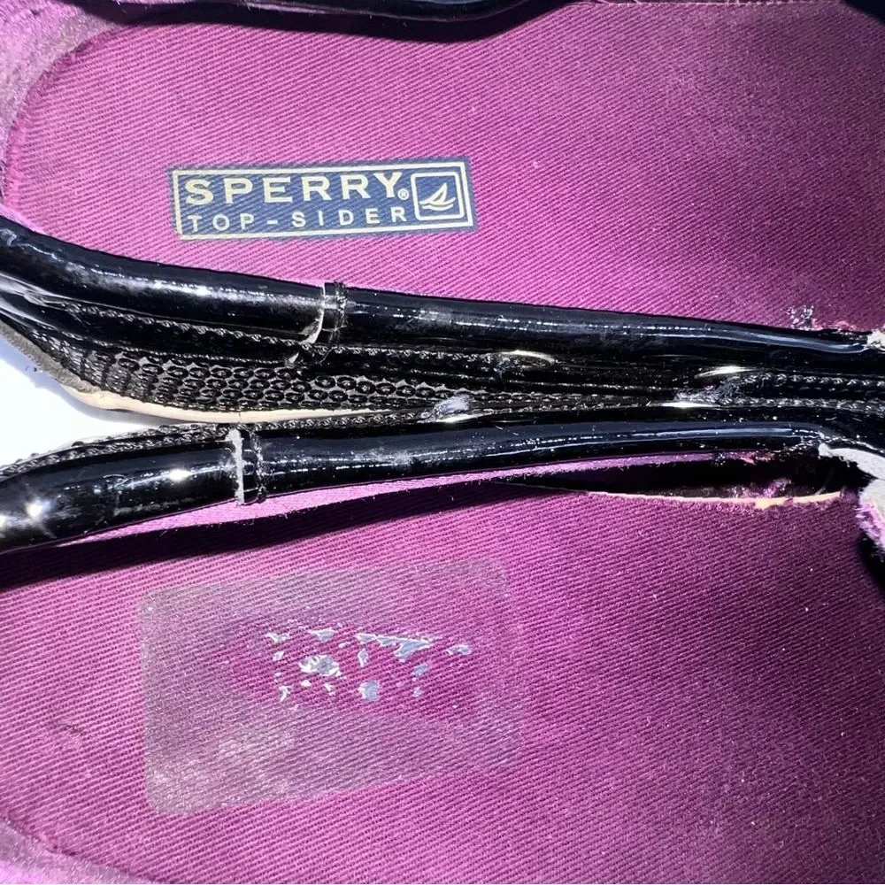Sperry Top-Siders Black Sequined Covered Deck Shoes w/Ribbon Laces